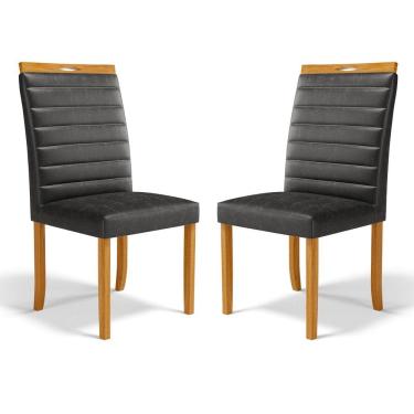 Imagem de Kit Com 2 Cadeiras Sara Madeira Maciça Estofadas Para Mesa De Jantar