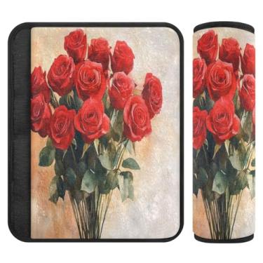 Imagem de Burbuja Capa para cinto de segurança de carro Valentine Bunch of Roses Protetor de cinto de segurança de carro macio confortável para alça de ombro de assento de carro, 1 par médio