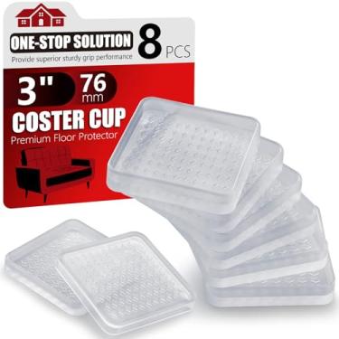 Imagem de Almofada antiderrapante para piso de madeira, 8 peças de copo transparente de 7,6 cm, prendedores de borracha antiderrapantes inodoros e sem manchas | Protetores de piso resistentes para cama, sofá