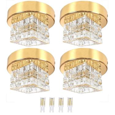 Imagem de Kit 4 Spot Cristal Sobrepor Quadrado Base Polido Bet44 + Led