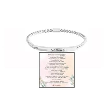 Imagem de LIU JUN Pulseira feminina inspiradora Don't Let The Hard Days Win com contas e contas ajustáveis, turquesa, turquesa, obsidiana, pulseira de aço inoxidável, presentes inspiradores, joias, Large, Aço