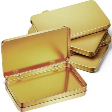 Imagem de Geiserailie Pacote com 4 caixas retangulares de metal com tampa, tampa articulada de metal, caixa vazia, armazenamento para aquarela, joias, caneta, borracha, pílula, doces, artesanato, organizar 18 x