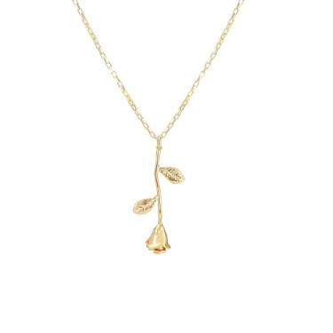 Imagem de Colar feminino com pingente de flor de zircônia cúbica de ouro 14K com corrente ajustável de 40 a 45 cm (caixa de presente incluída). Joias românticas para ela (aniversário, dia dos namorados