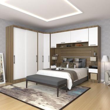 Imagem de Quarto De Canto Casal Com Guarda Roupas Cabeceira E Mesas De Cabeceira Paris Luciane Móveis Avelã Pf Com Branco Pf