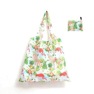 Imagem de 1 bolsa de compras grande dobrável, bolsa de compras reutilizável, à prova d'água, portátil, leve para uso diário, lavável na máquina, bolsa casual para passeios, estampa de flamingo