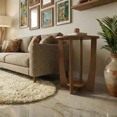 Imagem de Mesa de Canto Sala de Estar Canadá com Base Clássica Curva Castanho - 