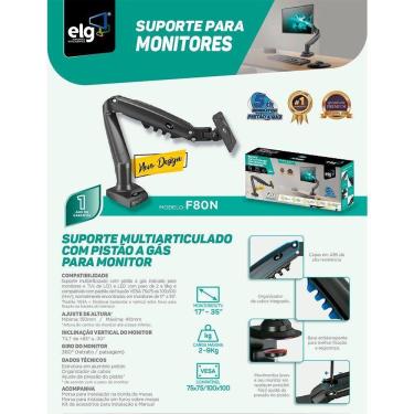 Imagem de Suporte Articulado Para Monitor 15 A 34 Ajuste De Altura E Pistão A Gás F80n Elg