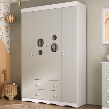 Imagem de Guarda-roupa Infantil 122cm Com Vidro 4 Portas E 2 Gavetas Sonho Multimóveis MP4473 Branco-off White