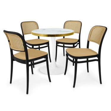 Imagem de Conjunto Mesa De Jantar Redonda Majestic 70cm Branca Com 4 Cadeiras Roma - Preto