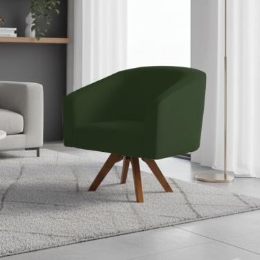 Imagem de Poltrona Sala Decorativa Stella Base de Madeira Giratória Sintético PU Verde D03 - D'Rossi