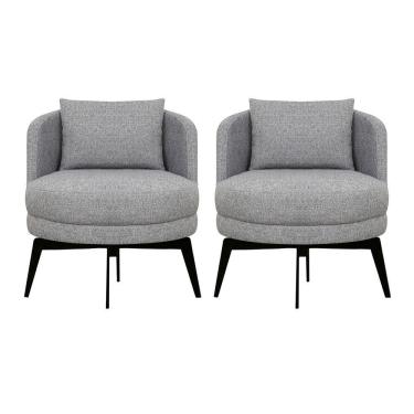 Imagem de Kit 2 Poltronas Decorativas Giratórias Cora Em Linhão Misto Cinza