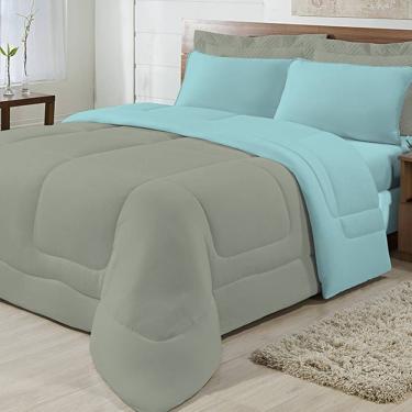 Imagem de Edredom Dupla Face 100% Algodão Malha King Gran Moratta 01 Peça - Azul/ Cinza