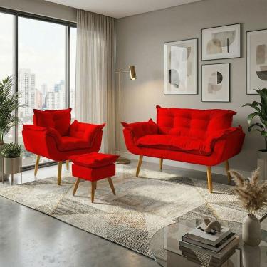 Imagem de Kit Namoradeira Poltrona e Puff Decorativo Para Sala Recepção Manicure Consultório Alice Tecido Suede