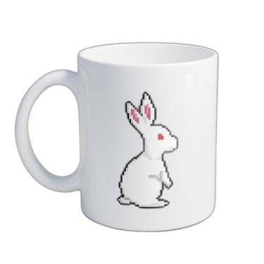 Imagem de Caneca Xícara de Café Porcelana 300ml Coelho Branco Pixel Art