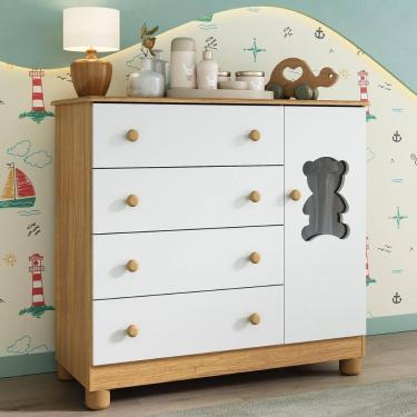 Imagem de Cômoda Infantil 95cm 1 Porta com Vidro e 4 Gavetas Fofura Multimóveis MP4484