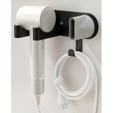 Imagem de chochoyah Suporte de secador de cabelo montado na parede, organizador de secador de cabelo, autoadesivo, compatível com o suporte de secador de cabelo Dyson, suporte de alumínio para secador de cabelo