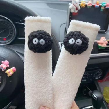 Imagem de Lindo cinto de segurança de carro ombreiras, decoração de bola de lã de cordeiro de pelúcia macia, protetor de ombro confortável criativo (branco)