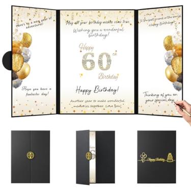 Imagem de Dapsang Decorações de festa de aniversário de 60 anos de ouro preto, livro de visitas alternativo de feliz aniversário para homens e mulheres, brindes para presentes de 60 anos, placa de cartão de