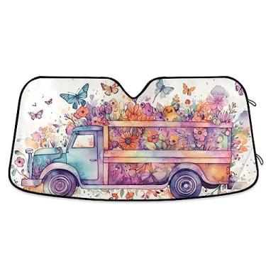 Imagem de Caminhão roxo e flores na primavera persianas de janela de carro para-brisa dianteiro, para caminhão, SUV, carro manter fresco, acessórios de janela de carro