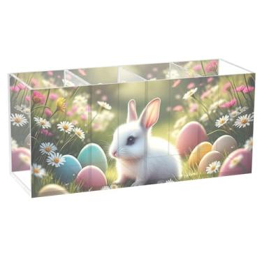 Imagem de TSENQUE Animal floral fofo coelho colorido ovos jardim acrílico bonito suporte de caneta de mesa arte personalizado suporte de pincel de maquiagem copo de lápis artesanato organizador de armazenamento