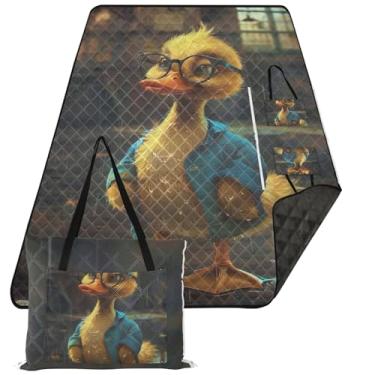 Imagem de TSENQUE Lindo cobertor de praia impermeável engraçado de pato à prova de areia, acessórios de piquenique, estampa dobrável, cobertor de acampamento para grama 203 x 152 cm