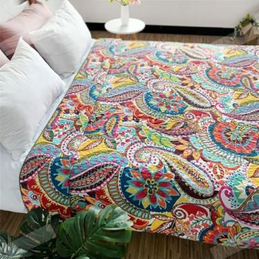 Imagem de Colcha de algodão acolchoada, estilo campestre, lençol, cobertor, edredom, roupa de cama quente, azul, 230x250cm