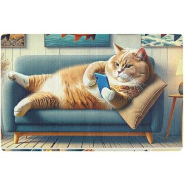 Imagem de TSENQUE Capacho personalizado engraçado com estampa de gatinho fofo tapete à prova d'água entrada interna tapetes antiderrapantes para casa lavável 81 cm x 50 cm