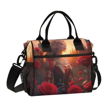 Imagem de GAIGEO Roses in a Field at Sunset Lunch Organizer para adultos, lancheira isolada com alça, lancheira escolar, P