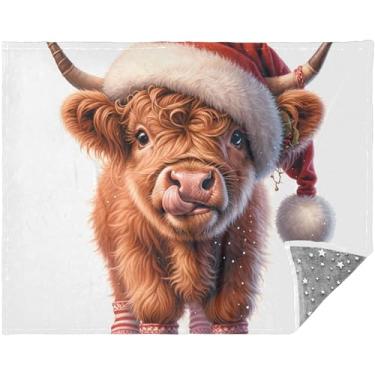 Imagem de TSENQUE Cobertores e mantas de Natal de vaca Highland fofos personalizados 177,8 cm x 139,7 cm, mantas macias e fofas para sofá-cama, cobertor aconchegante cinza