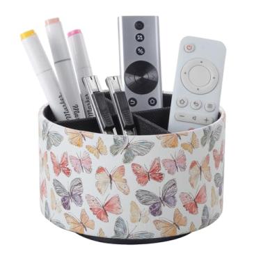 Imagem de LINKWELL Suporte giratório de controle remoto de 360 graus para mesa, organizador de mesa de canto giratório de couro PU, bonito suporte de controle remoto para materiais de escritório, pincéis de