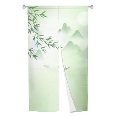 Imagem de XMJJKUF Cortina de porta longa japonesa Noren estilo boho folha de salgueiro impressa cortina de porta tapeçaria painel de tratamento de janela Feng Shui para decoração de casa bistrô bar quarto, 85