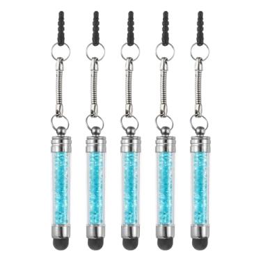 Imagem de 5 canetas Stylus para telas sensíveis ao toque, mini canetas capacitivas de diamante de cristal para todos os dispositivos com tela sensível ao toque, azul claro