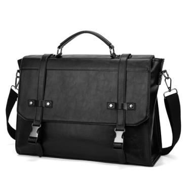 Imagem de Bolsa mensageiro masculina de couro vintage de 43 cm para laptop, bolsa tiracolo para negócios, viagens, campus, trabalho, Preto, Large