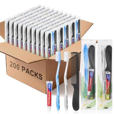 Imagem de HQSLsund Pacote com 200 escovas de dentes descartáveis com pasta de dente e pente para desabrigados individualmente, 10 g de pasta de dente para viagem, pente de cabelo preto de 18 cm