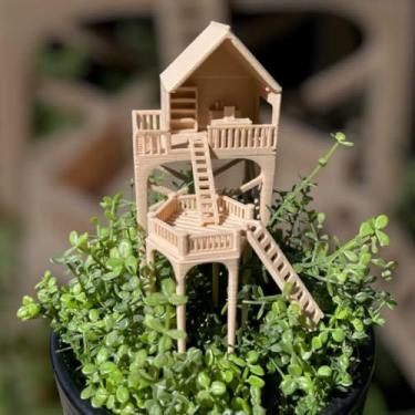 Imagem de Mini Casa na Árvore 3D em PLA Enfeite Criativo Modelo Detalhado para Vasos, Jardim, Aquario Ideal para Amantes de Decoração e Hobbyistas(Sobrado)