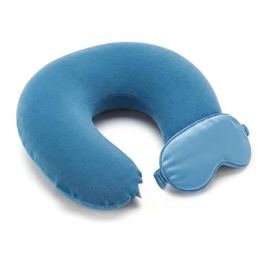 Imagem de Almofada de Pescoço para Viagem Almofada Descanso de Cabeça Almofada Cervical+mascara (Azul)