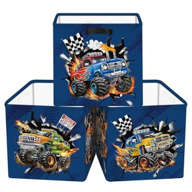 Imagem de Clastyle 3 unidades de armazenamento de cubos de carros, caixa dobrável para prateleiras, cestas de armazenamento para pais, organizador de brinquedos, roupas de livros, veículo off-road, 30 x 30 x 30