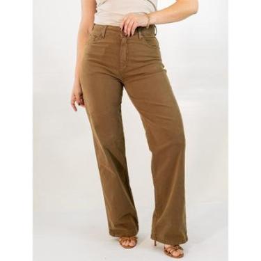 Imagem de Calça Feminina Wide Leg Sarja Estonada Castanho Vintage Anticorpus-Feminino