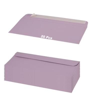 Imagem de MOOYUE Pacote com 20 envelopes coloridos de segurança nº 10 | Pacote econômico | Envelopes comerciais autovedantes | 10 x 23 cm roxo | Compatível com impressão e sem janelas