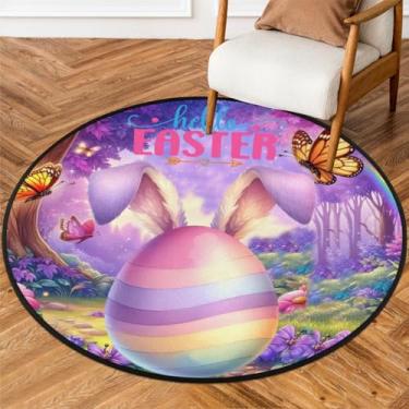 Imagem de Tapete redondo pequeno de 1,5 m para páscoa, tapete circular antiderrapante, lavável, tapete circular para quarto, sala de estar, berçário, cozinha, banheiro, entrada, decoração de casa