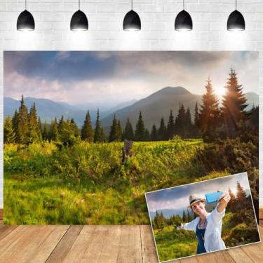 Imagem de OERJU Natureza floresta montanha pano de fundo paisagem natural pinheiro verde floresta paisagem paisagem ao ar livre viagem acampamento tema decorações festa banner vinil cabine de fotos pano de