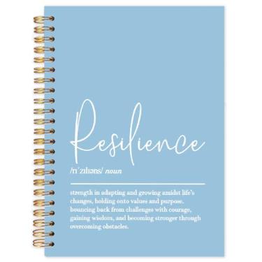 Imagem de Yhtrg Cadernos espirais inspiradores de definição de resiliência, caderno de citação motivacional azul, diários positivos para escrever, caderno de dicionário de resiliência para anotações, 14 x 21 cm