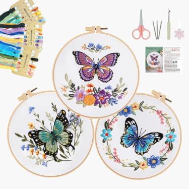 Imagem de SunorthLife Kit de bordado para iniciantes, conjuntos de bordado para adultos, incluindo padrões de bordado, fios, agulhas, aro, borboleta