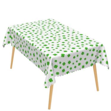 Imagem de ggaimwf Toalha de mesa retangular para o dia de São Patrício, 152 x 250 cm, toalha de mesa branca Fortunate Clover, capa de mesa de mola resistente a derramamentos, para jantar, cozinha, dia de São