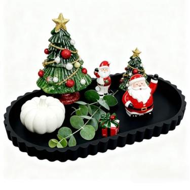 Imagem de Bandeja de banheiro oval preta de silicone – suporte decorativo de sabonete, organizador de bancada para cozinha/banheiro/mesa de centro – armazenamento para velas, perfumes, decoração de joias