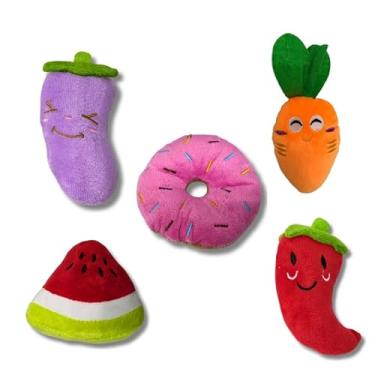 Imagem de Kit 5 Mordedores de Pelúcia Brinquedo para Pet Cachorros e Gatos C/Apito