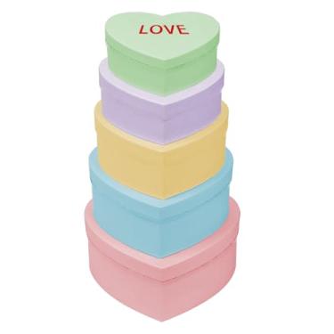 Imagem de Whaline Conjunto de caixa de papel em forma de coração, 5 peças, conversa, dia dos namorados, 5 camadas, caixas de presente de artesanato com tampas para joias, arranjos de flores, decorações de festa