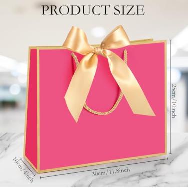 Imagem de Silkfly 12 sacos de presente de agradecimento com alça 30 x 25 x 10 cm, bolsa de presente de boas-vindas com fita de laço para dia dos namorados, casamento, dama de honra, chá de bebê, ano novo