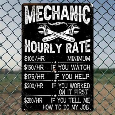 Imagem de Tabela de taxa horária mecânica arte de parede de alumínio rústico e placa de metal - 20 x 30 cm vintage decoração interna e externa para casa, escritório, café, quintal e jardim, fazenda