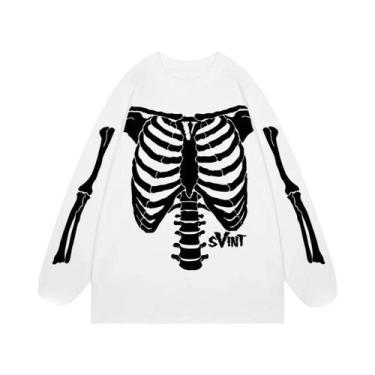 Imagem de Camiseta Unissex Estampada Em 3D Com Esqueleto, Manga Longa, Gola Redo